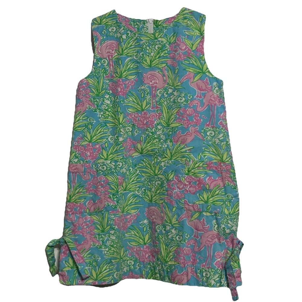 Lilly Pulitzer Shift Dress Girls‎ 6 Pink Blue Flamingo Print Sleeveless Preppy